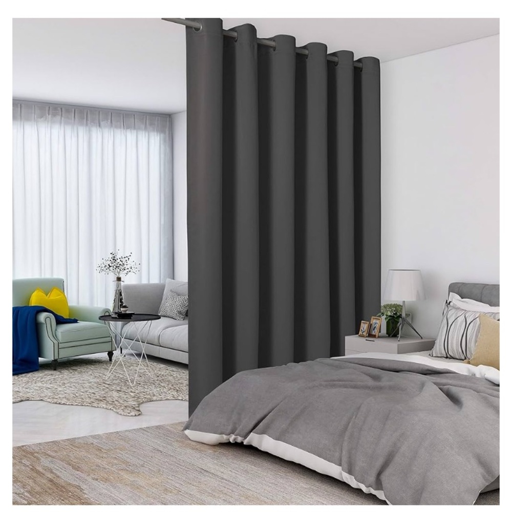 Grey Room Divider Curtains - Total Privacy Screens Wide Blackout Curtain